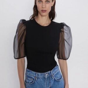 Zara Elegant Black Puff Sleeve Blouse